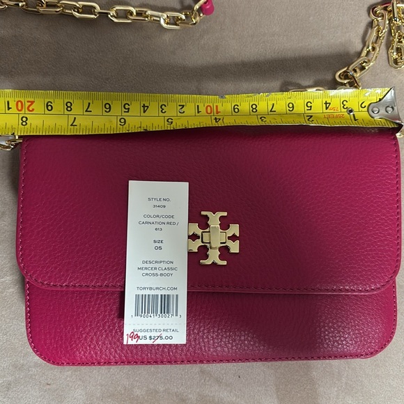 Tory Burch Mercer Classic Cross body- hot pink -Carnation Red with Gold hardware - Picture 10 of 16